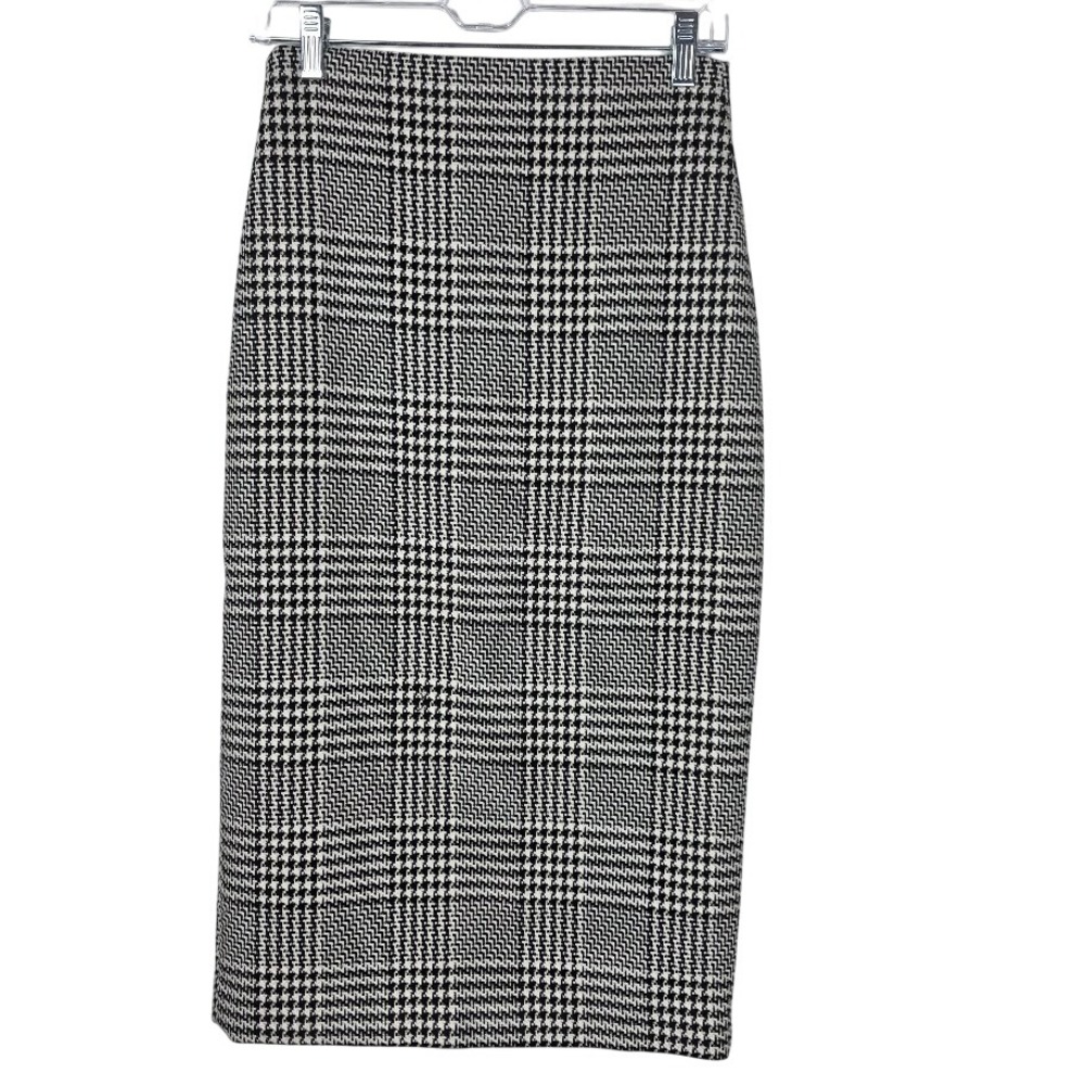Zara Pencil Skirt Women XS Black White Houndstooth Plaid High Waist Office Wear